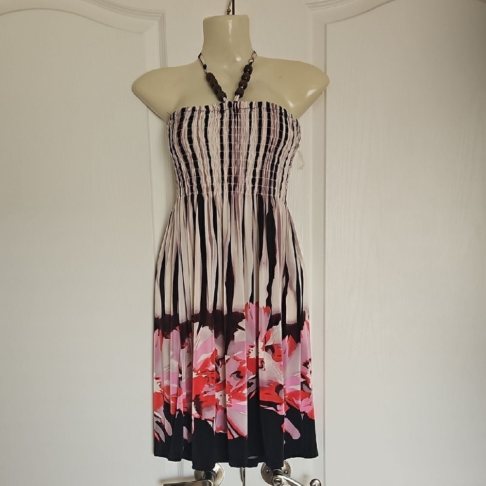 Cristinalove Black and White Floral Smocked Halter Sundress